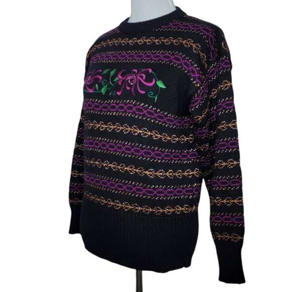 Meister Vintage Wool Blend Sweater Size Small Embroidered Floral Metallic - Picture 2 of 12